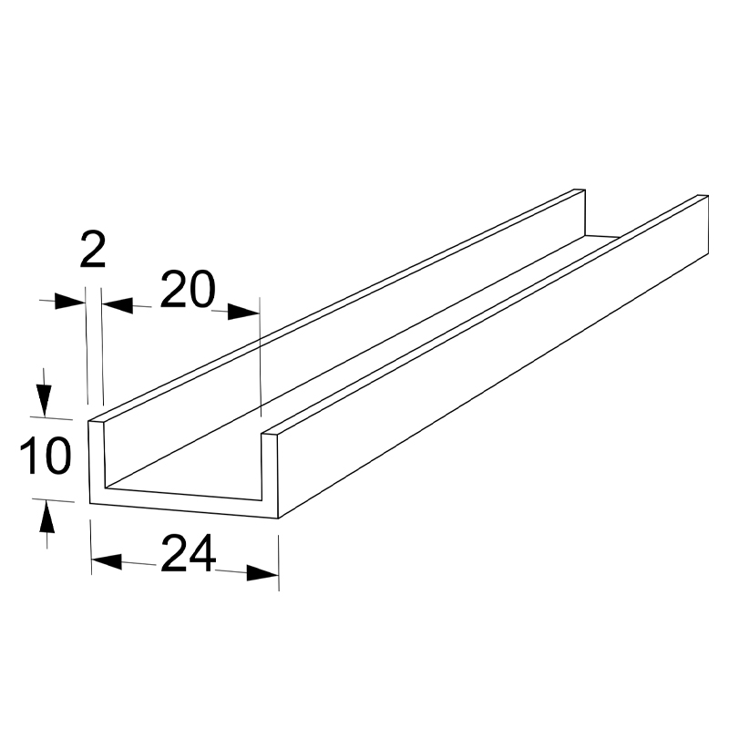 U-SHAPE ALUMINUM PROFILE 24x10 ANODISED U - PROFILES